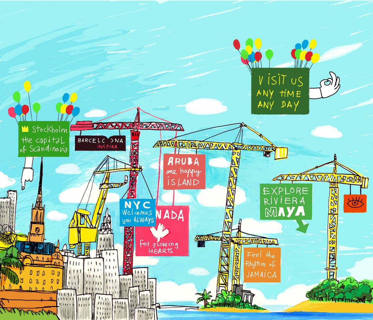 Night-time cityscape illustration for a city-branding project by Swasky