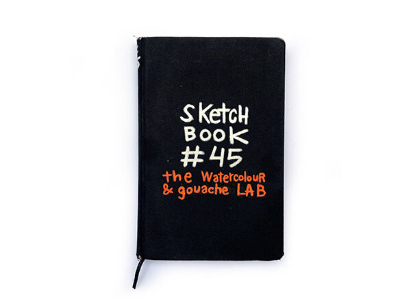 Black cover of Swasky’s sketchbook 45, The Watercolour and Gouache Lab